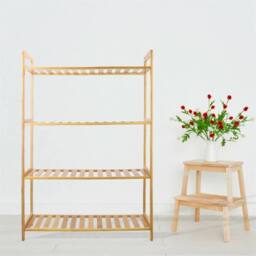 KORVIXA Bathroom Kitchen Storage Bamboo 4 Shelves Plant Flower Stand in Natural - Size: 100 cm x 100 cm