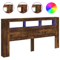 Berkfield Home LED Headboard Smoked Oak 200 cm Engineered Wood in Brown - thumbnail 2