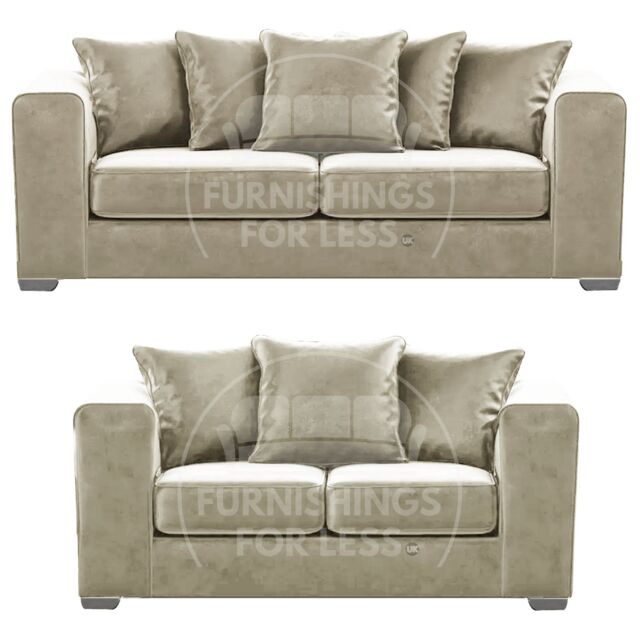 Furnishings For Less UK Ella Boxed Arm Plush Velvet Fabric Sofa Set 3 & 2 Seater sofa Red in Beige - image 1