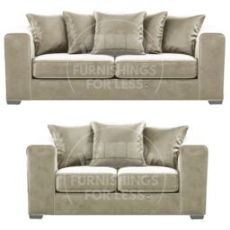 Furnishings For Less UK Ella Boxed Arm Plush Velvet Fabric Sofa Set 3 & 2 Seater sofa Red in Beige