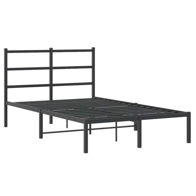 Berkfield Home Metal Bed Frame without Mattress with Headboard Black 120x190cm - Size: 120x190 cm - image 1
