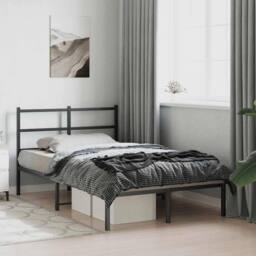 Berkfield Home Metal Bed Frame without Mattress with Headboard Black 120x190cm - Size: 120x190 cm - thumbnail 4