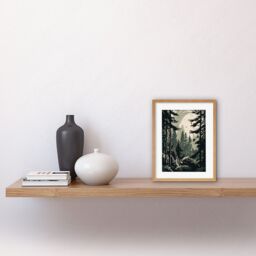 "Artery8 Wall Art Print Pine Tree Forest Sunrise Landscape Artwork Framed 9X7 Inch in Beige - Size: W7"" x H9""" - thumbnail 2