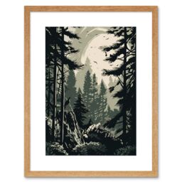 "Artery8 Wall Art Print Pine Tree Forest Sunrise Landscape Artwork Framed 9X7 Inch in Beige - Size: W7"" x H9""" - thumbnail 1