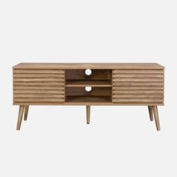 sweeek 120 Cm Scandinavian Tv Unit Grooved Wooden Effect 2 Doors in Light Brown - thumbnail 2