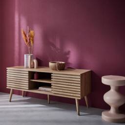 sweeek 120 Cm Scandinavian Tv Unit Grooved Wooden Effect 2 Doors in Light Brown - thumbnail 4