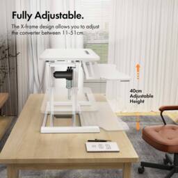 VonHaus Height Adjustable Two Tier Electric Desk Converter with Keyboard Shelf in White - thumbnail 3