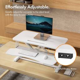 VonHaus Height Adjustable Two Tier Electric Desk Converter with Keyboard Shelf in White - thumbnail 5