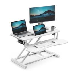 VonHaus Height Adjustable Two Tier Electric Desk Converter with Keyboard Shelf in White - thumbnail 1
