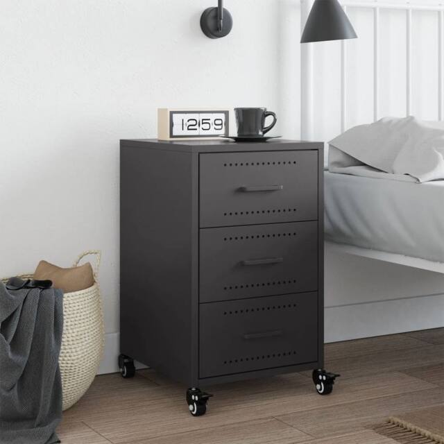Berkfield Home Stylish Bedside Cabinet Black 36x39x59 cm Steel - Size: 36 x 39 x 59 cm - image 1