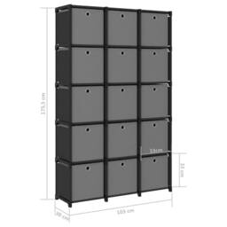 Berkfield Home Modern 15-Cube Display Shelf with Boxes Black 103x30x175.5 cm Fabric - thumbnail 9