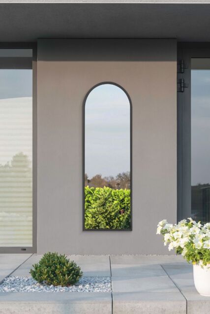 "MirrorOutlet Black Metal Framed Arched Garden Wall Mirror 63"" X 21"" (160CM X 53CM) - Size: 1 Pack" - image 1