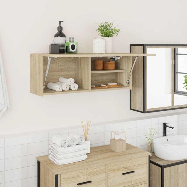 Berkfield Home Bathroom Wall Cabinet Sonoma Oak 80x25x30 cm Engineered Wood in Brown - Size: 80 x 25 x 30 cm - image 1