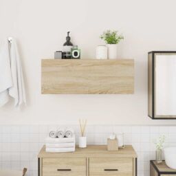 Berkfield Home Bathroom Wall Cabinet Sonoma Oak 80x25x30 cm Engineered Wood in Brown - Size: 80 x 25 x 30 cm - thumbnail 3