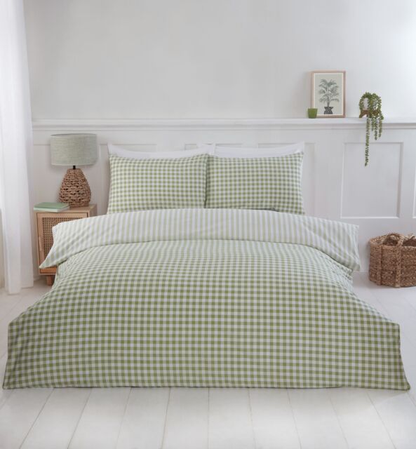 Rapport Home Gingham Polycotton Check Polycotton Duvet Cover Set With Pillowcase in Green - Size: Double - image 1