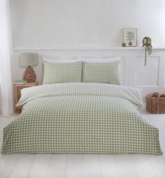Rapport Home Gingham Polycotton Check Polycotton Duvet Cover Set With Pillowcase in Green - Size: Double - thumbnail 1