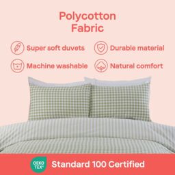 Rapport Home Gingham Polycotton Check Polycotton Duvet Cover Set With Pillowcase in Green - Size: Double - thumbnail 8