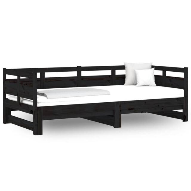 Berkfield Home Pull-out Day Bed Black Solid Wood Pine 2x(90x190) cm - image 1