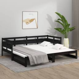 Berkfield Home Pull-out Day Bed Black Solid Wood Pine 2x(90x190) cm - thumbnail 4
