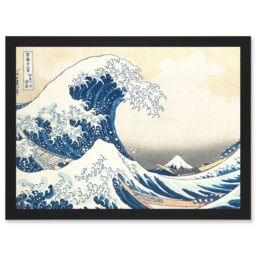 Artery8 Hokusai Great Wave Off-Kanagawa Mount Fuji Japan Tsunami Iconic A4 Artwork Framed Wall Art Print in Black - thumbnail 1