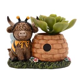 Country Living Highland Cow With Beehive Planter in Brown - thumbnail 4