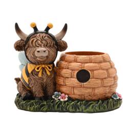 Country Living Highland Cow With Beehive Planter in Brown - thumbnail 2