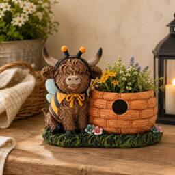 Country Living Highland Cow With Beehive Planter in Brown