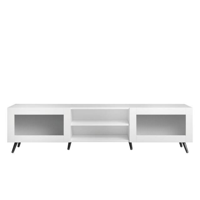 KEEPREAPER Stylish TV Stand with Acrylic Doors TV Unit for 32-70 Inch TVs in White - image 1