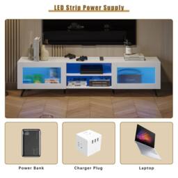 KEEPREAPER Stylish TV Stand with Acrylic Doors TV Unit for 32-70 Inch TVs in White - thumbnail 8