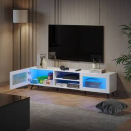 KEEPREAPER Stylish TV Stand with Acrylic Doors TV Unit for 32-70 Inch TVs in White - thumbnail 4