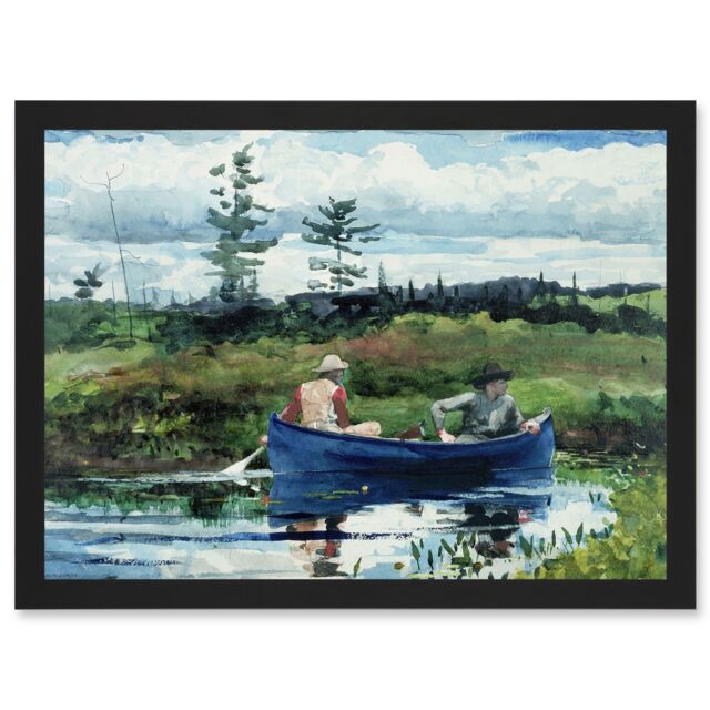 Artery8 Winslow Homer The Blue Boat Painting Artwork Framed Wall Art Print A4 in Black - image 1