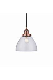 Hansen 1 Light Pendant Glass Aged Copper Plate E27