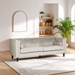 Premier Housewares Interiors By Premier Velvet Uphoplstered 3 Seat Velvet Sofa, Durable Three Seater Sofa, Versatile Button Tufted Sofa in Brown