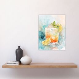 "Artery8 Cuba Libre Cocktail Watercolour Tropical Summer Wall Art Print in Blue - Size: W24"" x H32""" - thumbnail 4