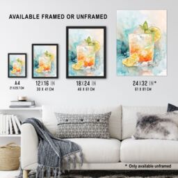"Artery8 Cuba Libre Cocktail Watercolour Tropical Summer Wall Art Print in Blue - Size: W24"" x H32""" - thumbnail 3
