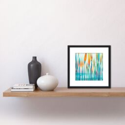 Artery8 Sunset Lake Reeds Pond Abstract Orange Teal Watercolour Painting Square Wooden Framed Wall Art Print Picture 8X8 Inch in Black - thumbnail 2