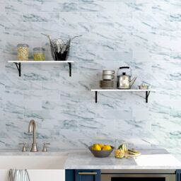 SONGMICS Floating Wall Shelves Set of 2 High Gloss Wooden Storage in White - thumbnail 2