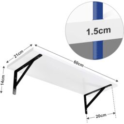 SONGMICS Floating Wall Shelves Set of 2 High Gloss Wooden Storage in White - thumbnail 3