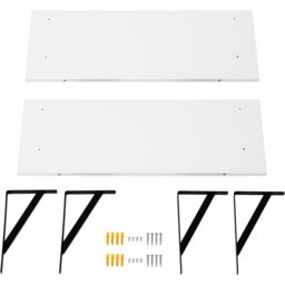 SONGMICS Floating Wall Shelves Set of 2 High Gloss Wooden Storage in White - thumbnail 6