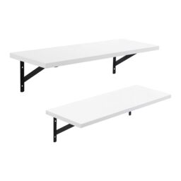 SONGMICS Floating Wall Shelves Set of 2 High Gloss Wooden Storage in White - thumbnail 7