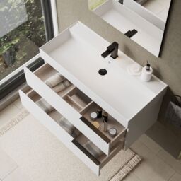 Banyetti Celtic 1000mm Wall Hung Bathroom Vanity Unit with Veneto 1 Tap Hole Basin - Gloss White - thumbnail 5
