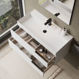 Banyetti Celtic 1000mm Wall Hung Bathroom Vanity Unit with Veneto 1 Tap Hole Basin - Gloss White - thumbnail 4