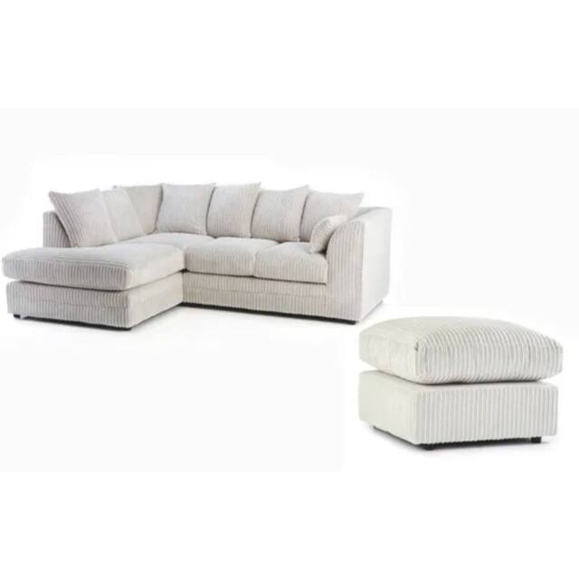 SNUG FURNITURE BIRMINGHAM LTD Jumbo Cord Left Hand Corner Sofa With FREE footstool in Cream - image 1