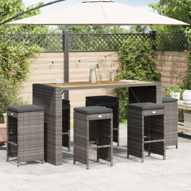 Berkfield Home Garden Bar Stools with Cushions 6 pcs Grey Poly Rattan - image 1