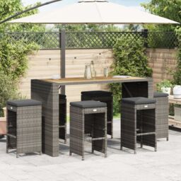 Berkfield Home Garden Bar Stools with Cushions 6 pcs Grey Poly Rattan - thumbnail 1