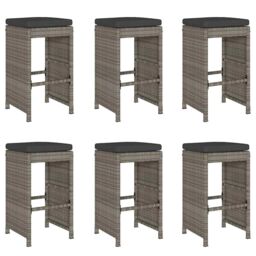 Berkfield Home Garden Bar Stools with Cushions 6 pcs Grey Poly Rattan - thumbnail 2