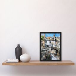 Artery8 North Yorkshire Village Medieval Bridge Painting Framed Art Print in Grey - Size: A4 - thumbnail 4