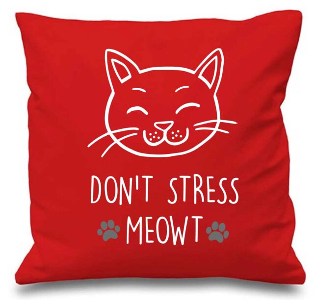 "60 SECOND MAKEOVER Red Cushion Cover Cat Don't Stress Meowt 16"" x 16"" Mum Friend Gift Decorative - Size: 40 cm x 40 cm"