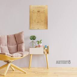 "Artery8 Vitruvian Man Drawing da Vinci Vintage Canvas Wall Art in Brown - Size: W18"" x H24""" - thumbnail 3