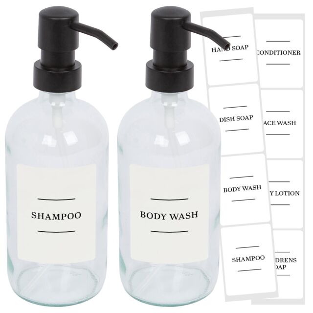 Harbour Housewares Glass Soap Dispensers with Labels - 500ml - White - Pack of 2 in Clear - image 1